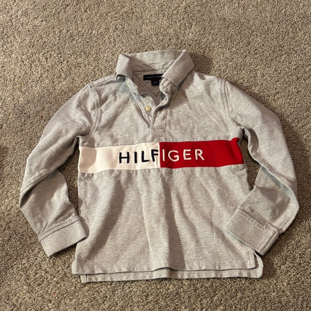 Tommy Hilfiger Kids Gray Polo with Red Stripe